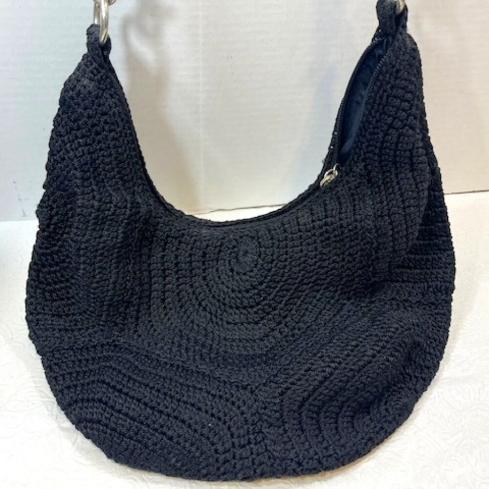 The Sak Hand-Crocheted Black Hobo Bohemian Styled Shoulder Bag Purse